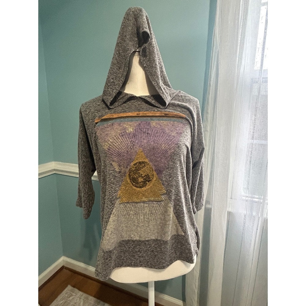 Life Clothing Co Womens Large Grey Heather Celestial Moon Graphic Hoodie Top